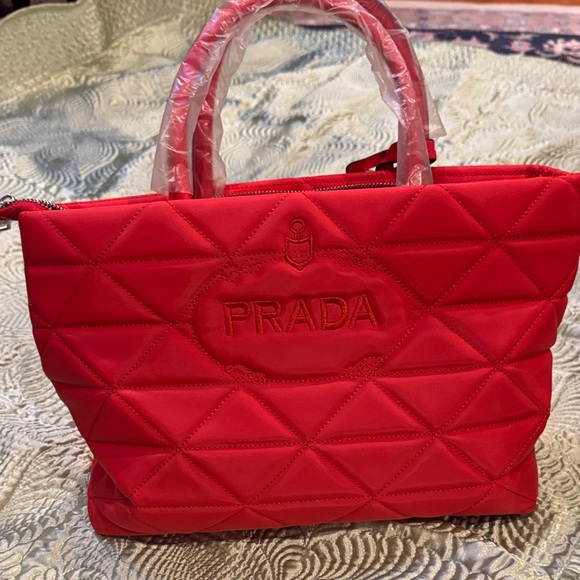 Prada Red Quilted Tote Bag - Picture 3 of 4